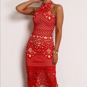 Red/Nude Lace Dress